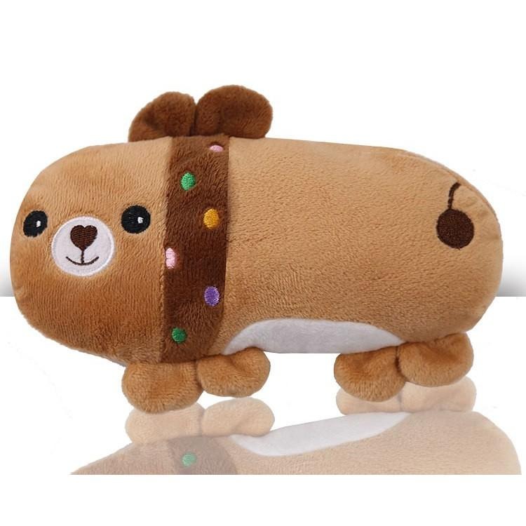 可愛寵物抱枕發聲玩具 毛絨玩具粉豬、棕熊、綠青蛙、紫河馬-細節圖2