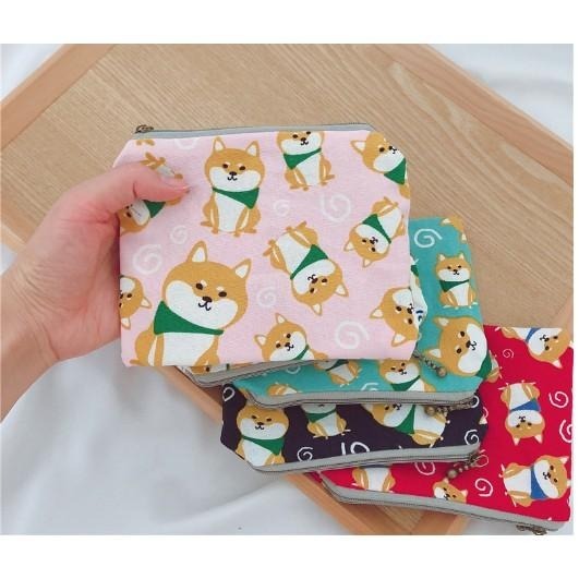 柴犬貓咪圖案棉布零錢包收納包 日系包包-細節圖4