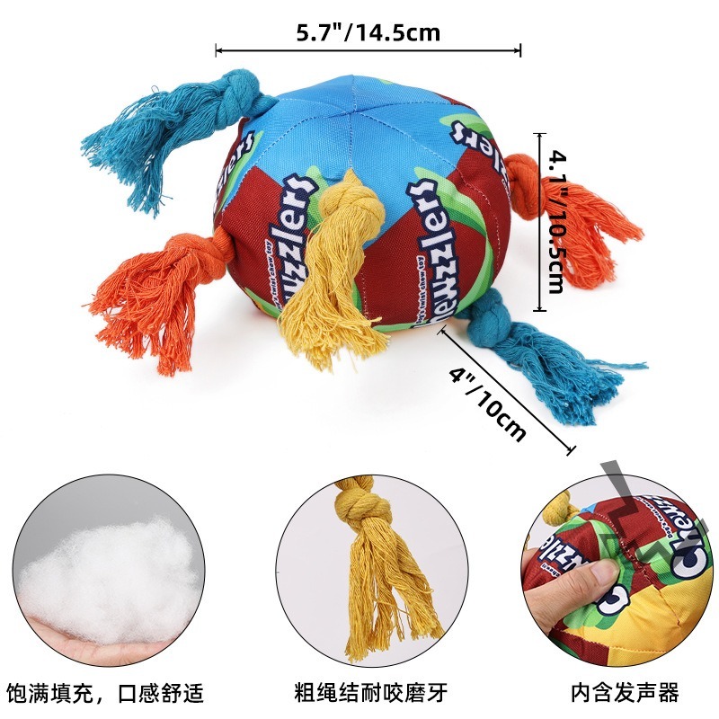 耐咬彩虹繩結發聲寵物玩具  彩虹糖果 彩虹球 彩虹啞鈴狗狗玩具-細節圖7