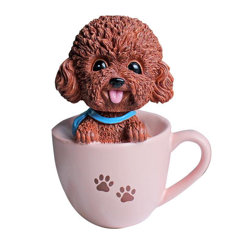 可愛貴賓狗茶杯犬公仔擺件搖頭泰迪犬 家居 書桌擺飾品-細節圖5