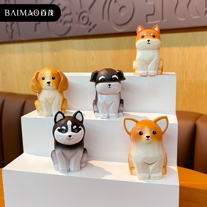 木雕風狗狗模型  可愛柴犬擺件 哈士奇 柯基擺飾 送禮物推薦-細節圖4