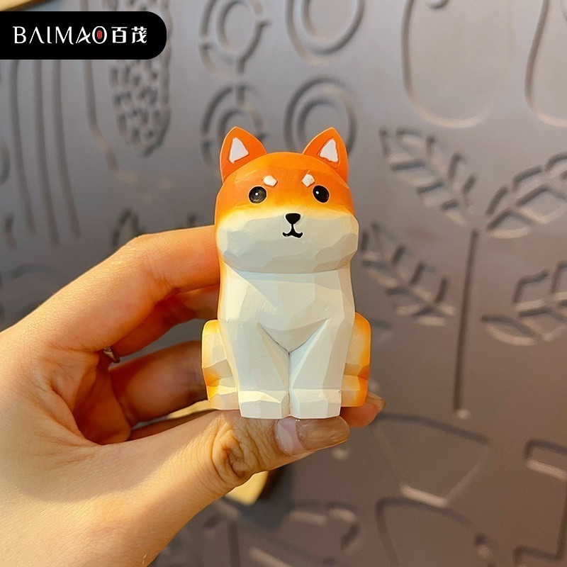 木雕風狗狗模型  可愛柴犬擺件 哈士奇 柯基擺飾 送禮物推薦-細節圖5