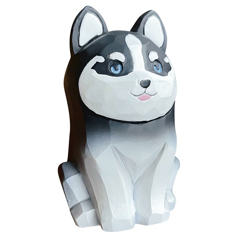 木雕風狗狗模型  可愛柴犬擺件 哈士奇 柯基擺飾 送禮物推薦-細節圖6