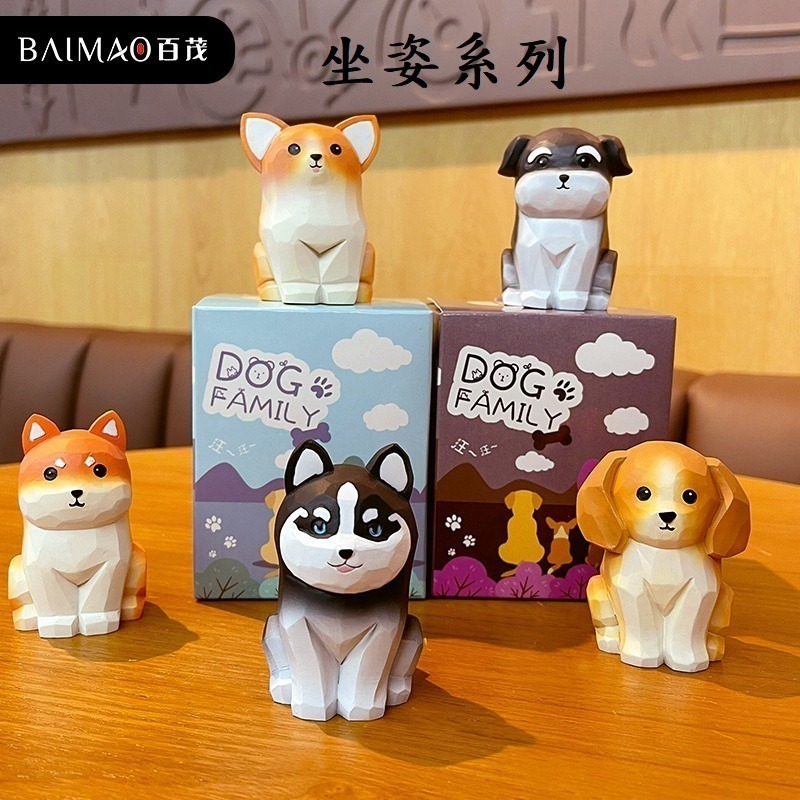 木雕風狗狗模型  可愛柴犬擺件 哈士奇 柯基擺飾 送禮物推薦-細節圖8