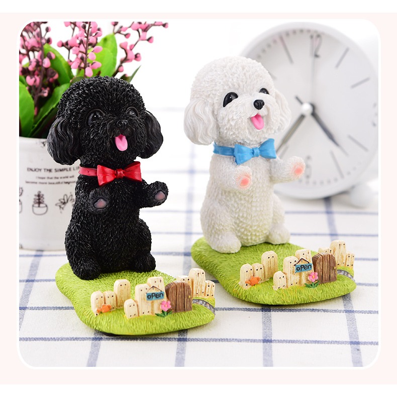 泰迪犬擺飾品 貴賓狗手機支架 好看又實用 泰迪公仔-細節圖4