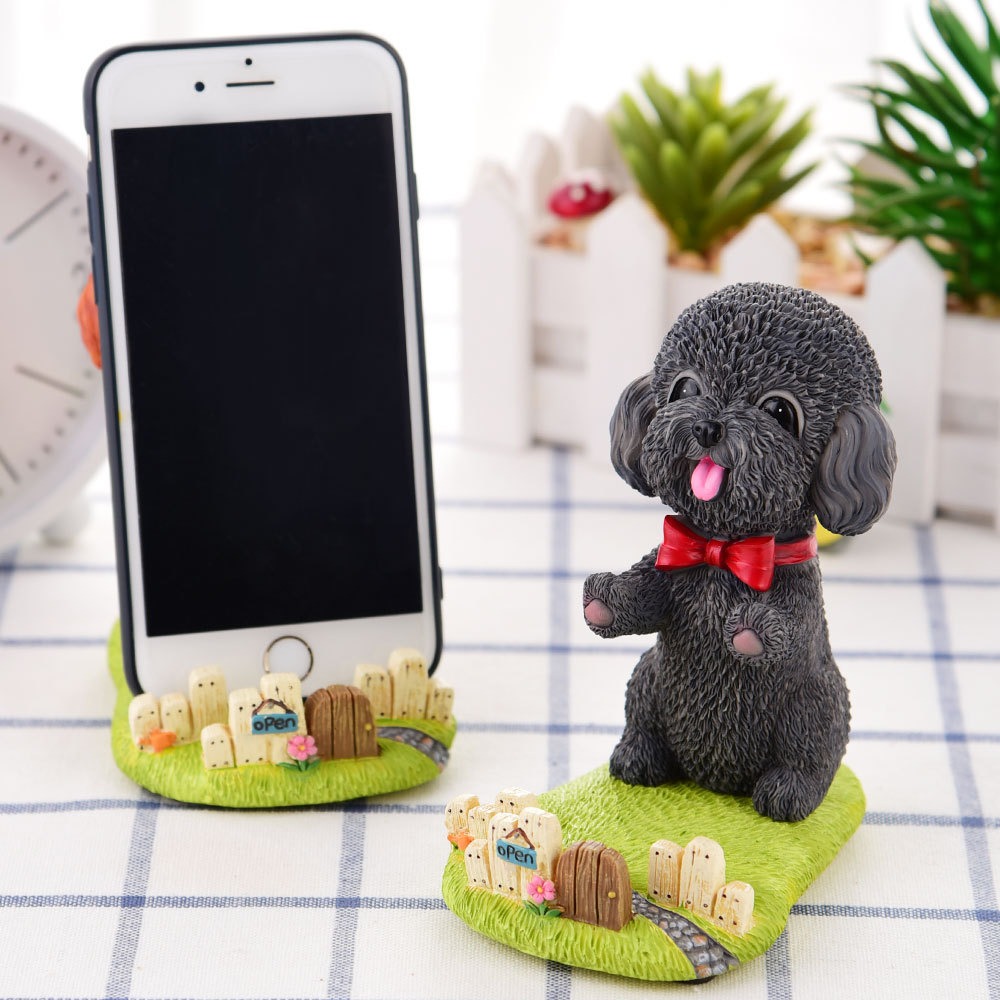 泰迪犬擺飾品 貴賓狗手機支架 好看又實用 泰迪公仔-細節圖5