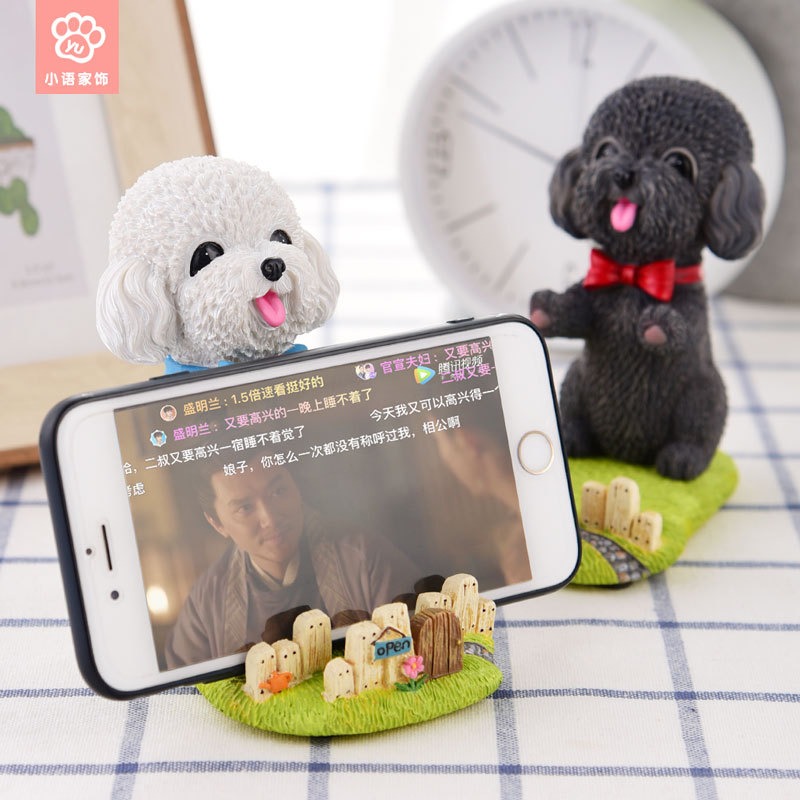 泰迪犬擺飾品 貴賓狗手機支架 好看又實用 泰迪公仔-細節圖7
