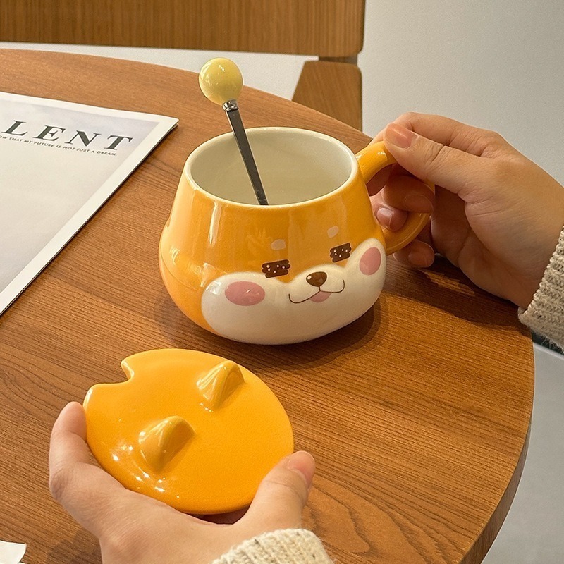 柴犬表情圖案馬克杯 可愛陶瓷杯帶蓋-細節圖3