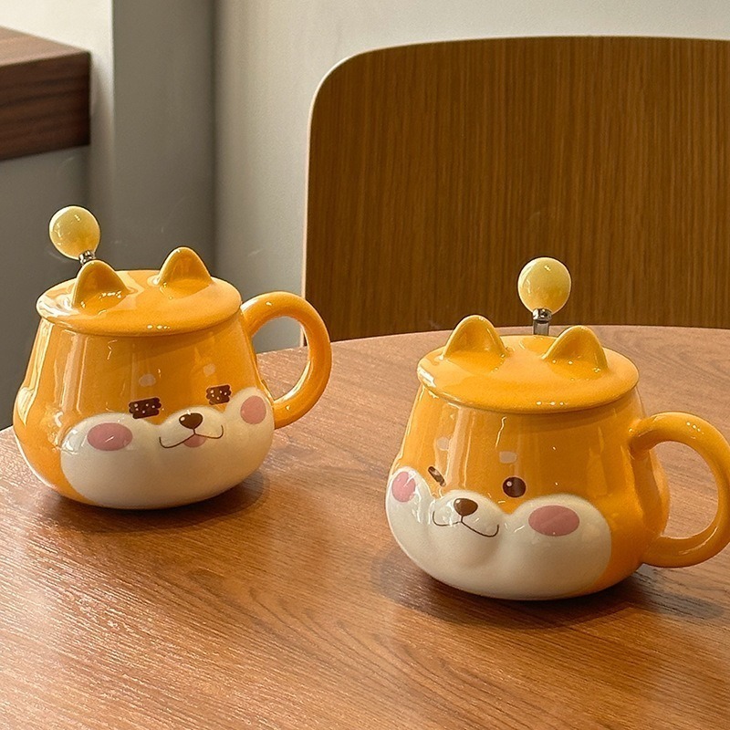 柴犬表情圖案馬克杯 可愛陶瓷杯帶蓋-細節圖5