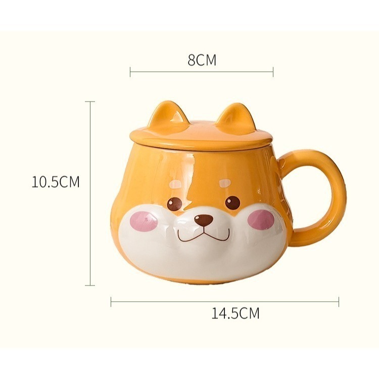 柴犬表情圖案馬克杯 可愛陶瓷杯帶蓋-細節圖6