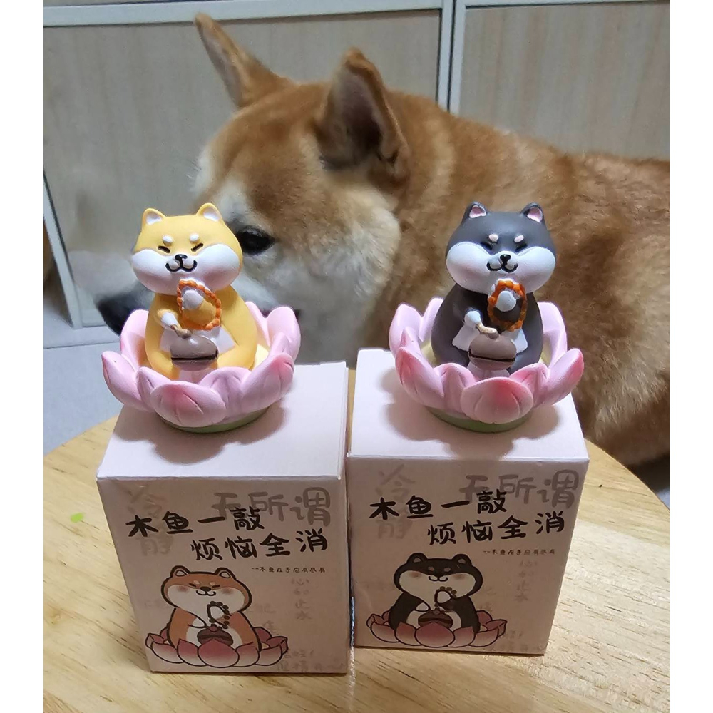 可愛佛系好運蓮蓮木魚 柴犬公仔擺飾 柴犬裝飾品 汽車擺件-細節圖2