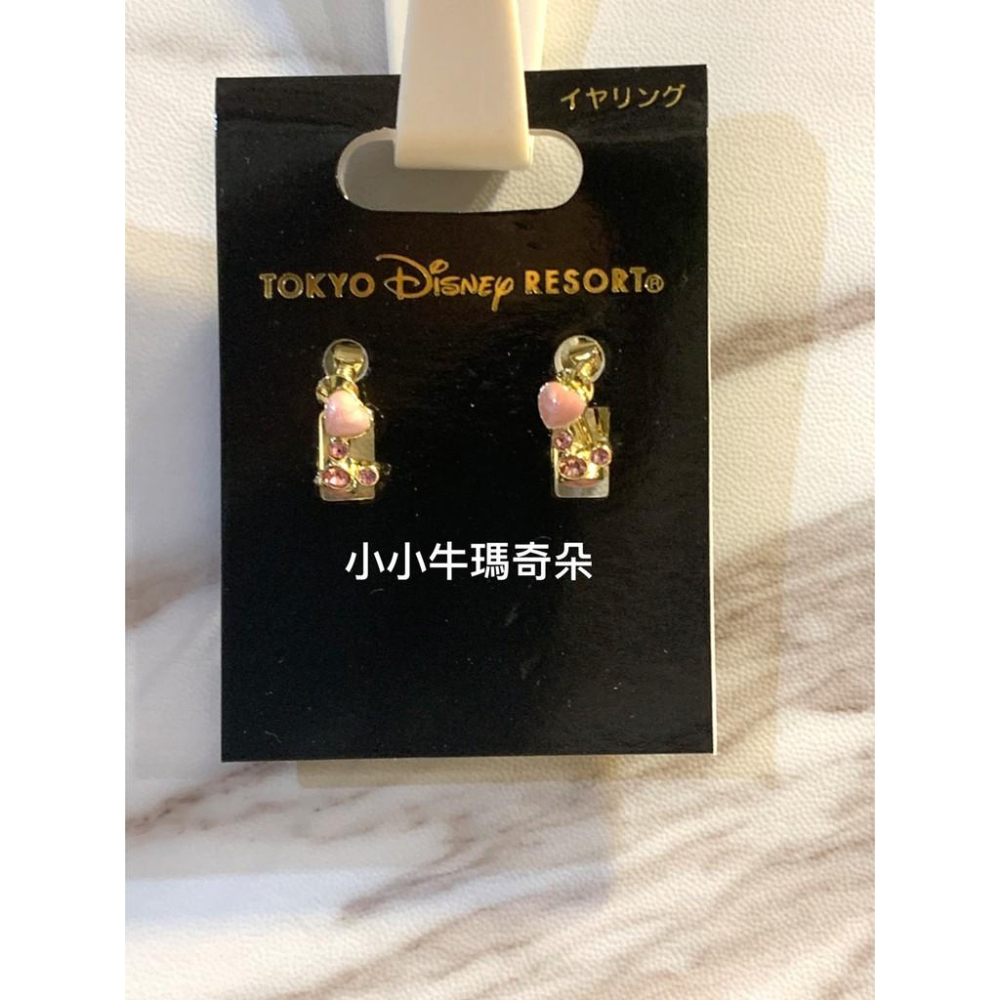 ~小小牛瑪奇朵~日本東京迪士尼粉紅色愛心米奇造型夾式耳環-細節圖2