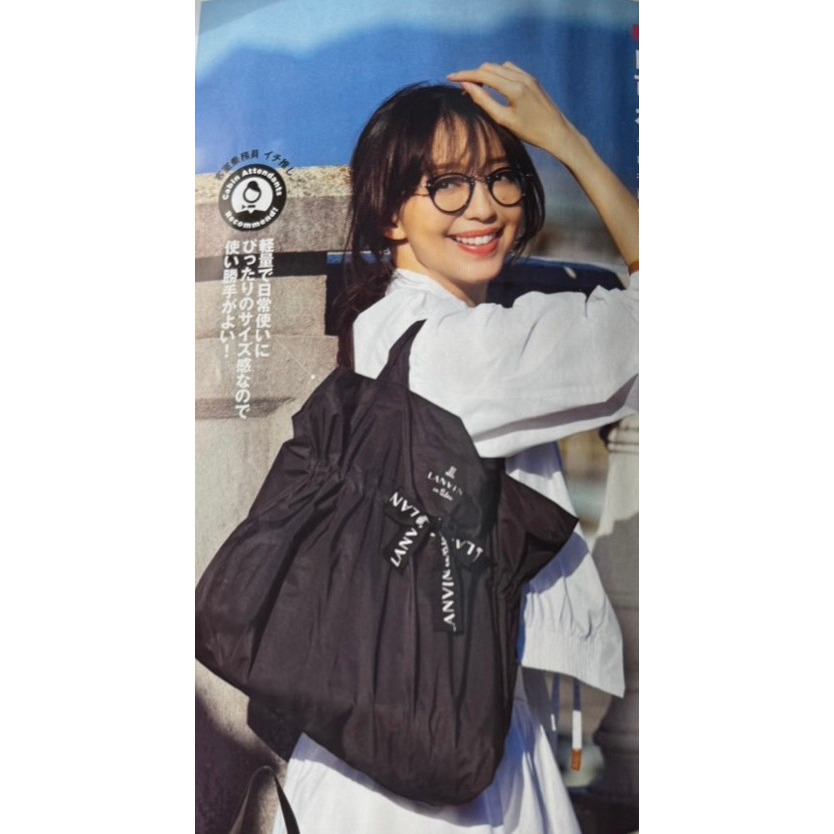 ~小小牛瑪奇朵~JAL日本航空機上限定LANVIN en Bleu蝴蝶結折疊式環保購物袋 2 way tote bag-細節圖3