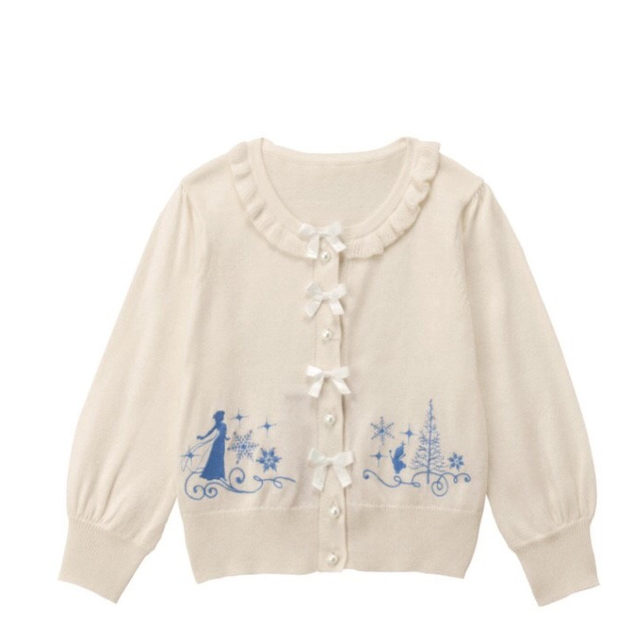 ~小小牛瑪奇朵~日本迪士尼公主系列冰雪奇緣 艾莎白色針織小外套 開襟衫-細節圖2