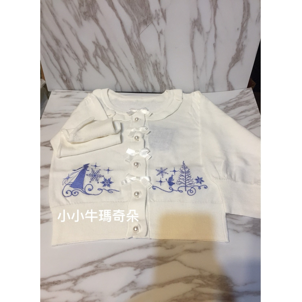 ~小小牛瑪奇朵~日本迪士尼公主系列冰雪奇緣 艾莎白色針織小外套 開襟衫-細節圖11