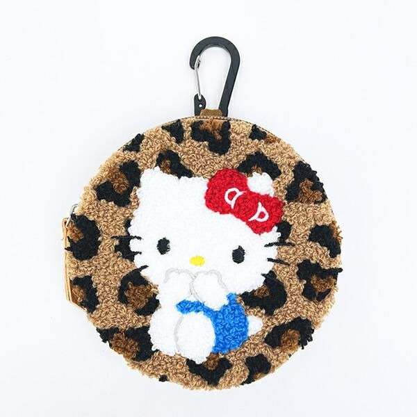 ~小小牛瑪奇朵~全新三麗鷗SANRIO 凱蒂 HELLO KITTY 毛絨豹紋圓餅包 掛件包 圓形收納包 零錢包-細節圖3