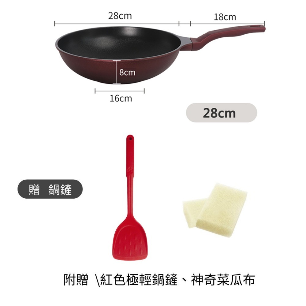 【韓國KitchenArt】SGS檢測 塗層無毒 錦上不沾炒鍋 28/30/32cm 鍋深11cm 極輕炒鍋煎魚炒菜鍋-規格圖2
