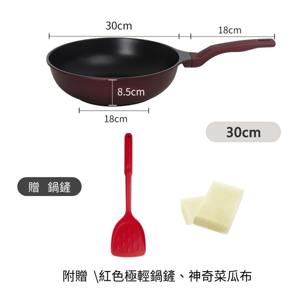 【韓國KitchenArt】SGS檢測 塗層無毒 錦上不沾炒鍋 28/30/32cm 鍋深11cm 極輕炒鍋煎魚炒菜鍋-規格圖2