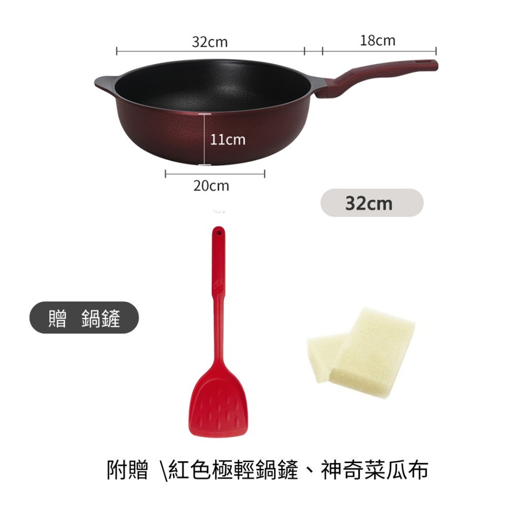 【韓國KitchenArt】SGS檢測 塗層無毒 錦上不沾炒鍋 28/30/32cm 鍋深11cm 極輕炒鍋煎魚炒菜鍋-規格圖2