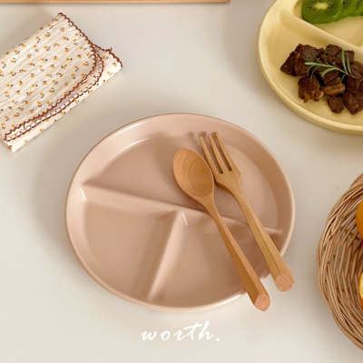 【渥思】韓系圓形分隔餐盤 三格盤 減脂211餐盤 陶瓷盤