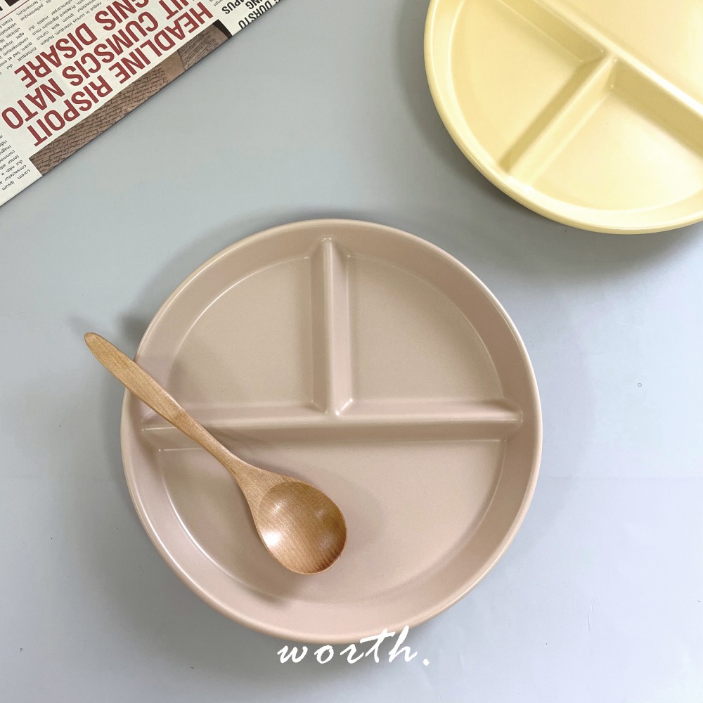 【渥思】韓系圓形分隔餐盤 三格盤 減脂211餐盤  陶瓷盤-細節圖7
