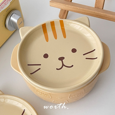 【渥思】日系貓咪泡麵碗 陶瓷碗附蓋