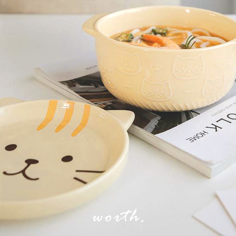 【渥思】日系貓咪泡麵碗 陶瓷碗附蓋-細節圖2
