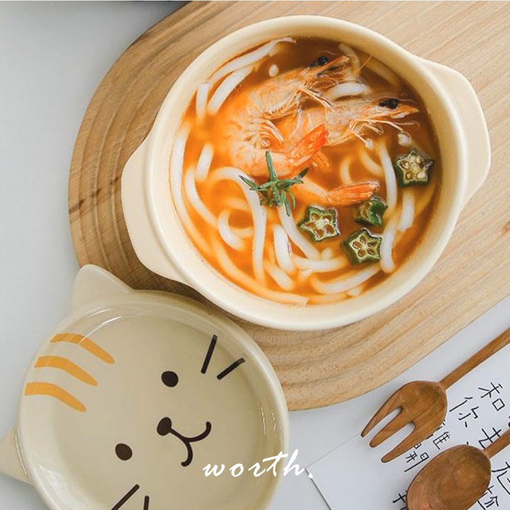 【渥思】日系貓咪泡麵碗 陶瓷碗附蓋-細節圖5