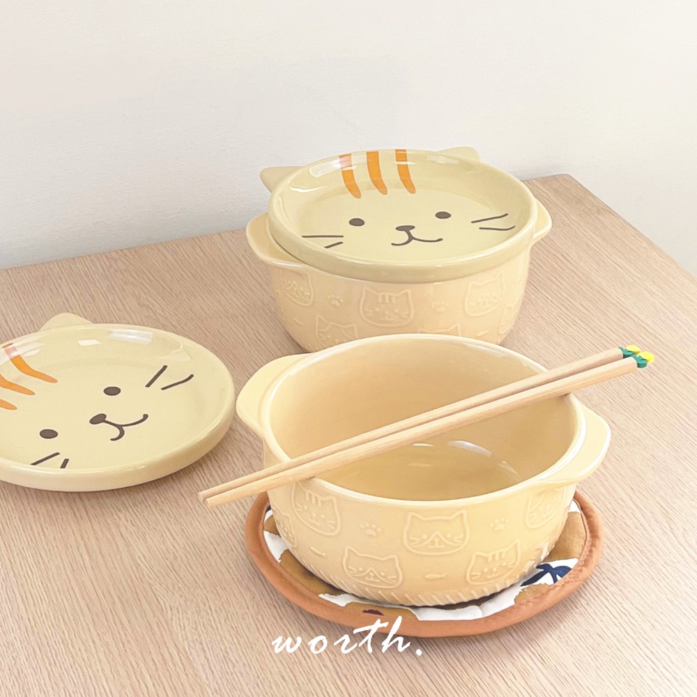 【渥思】日系貓咪泡麵碗 陶瓷碗附蓋-細節圖7
