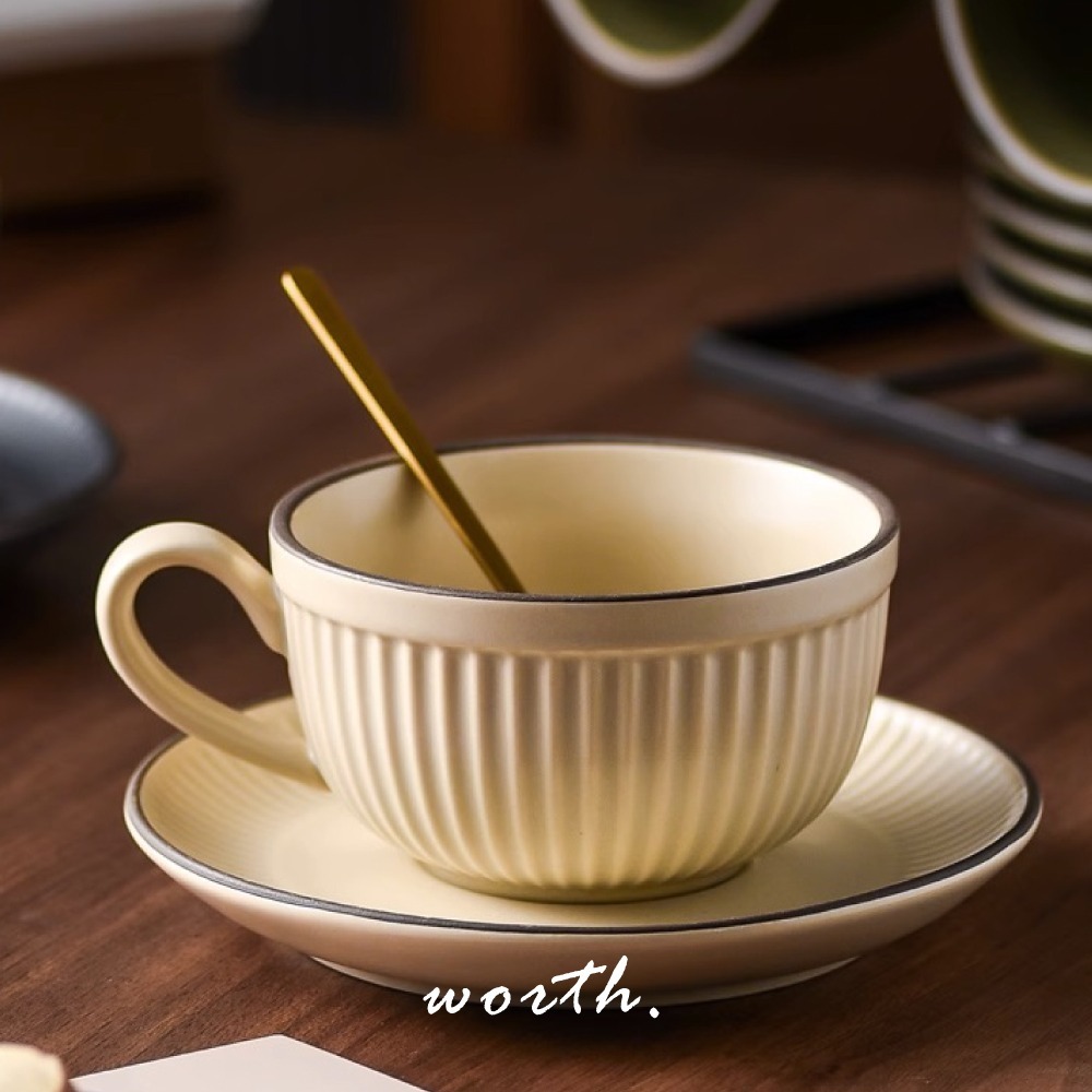 【渥思】職人手作條紋咖啡杯盤組 陶瓷杯 拉花杯-細節圖9