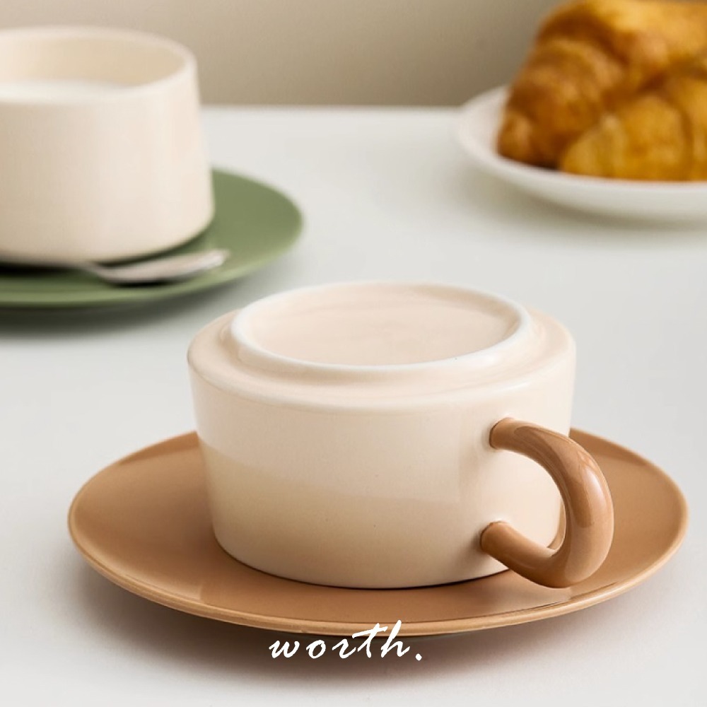 【渥思】復古撞色咖啡杯盤組 陶瓷馬克杯-細節圖3