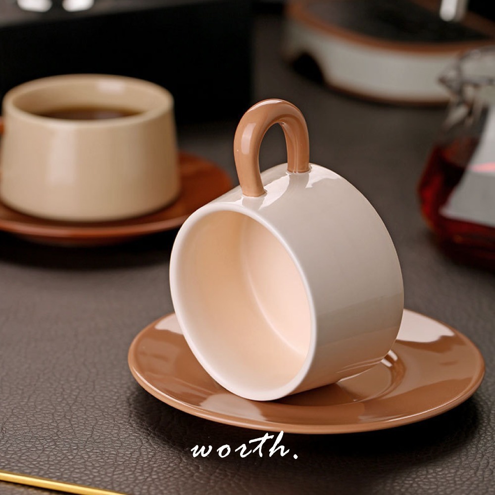 【渥思】復古撞色咖啡杯盤組 陶瓷馬克杯-細節圖4