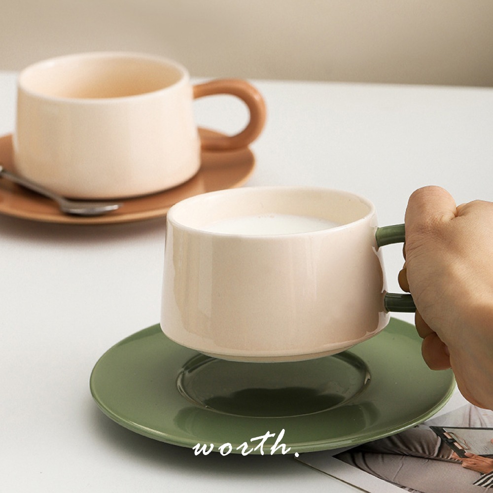 【渥思】復古撞色咖啡杯盤組 陶瓷馬克杯-細節圖9