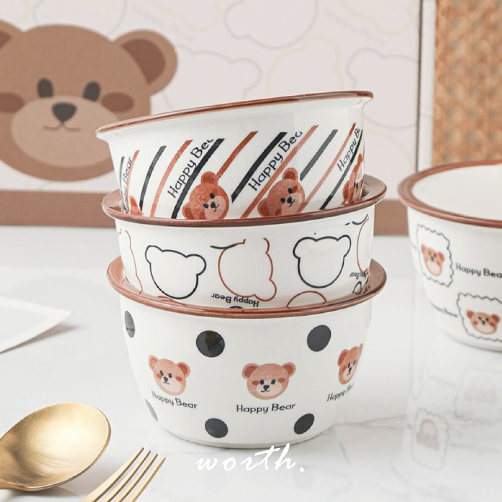 【渥思】韓系可愛小熊陶瓷碗 4入套組 餐具禮盒-細節圖5