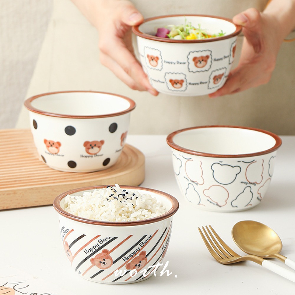 【渥思】韓系可愛小熊陶瓷碗 4入套組 餐具禮盒-細節圖11