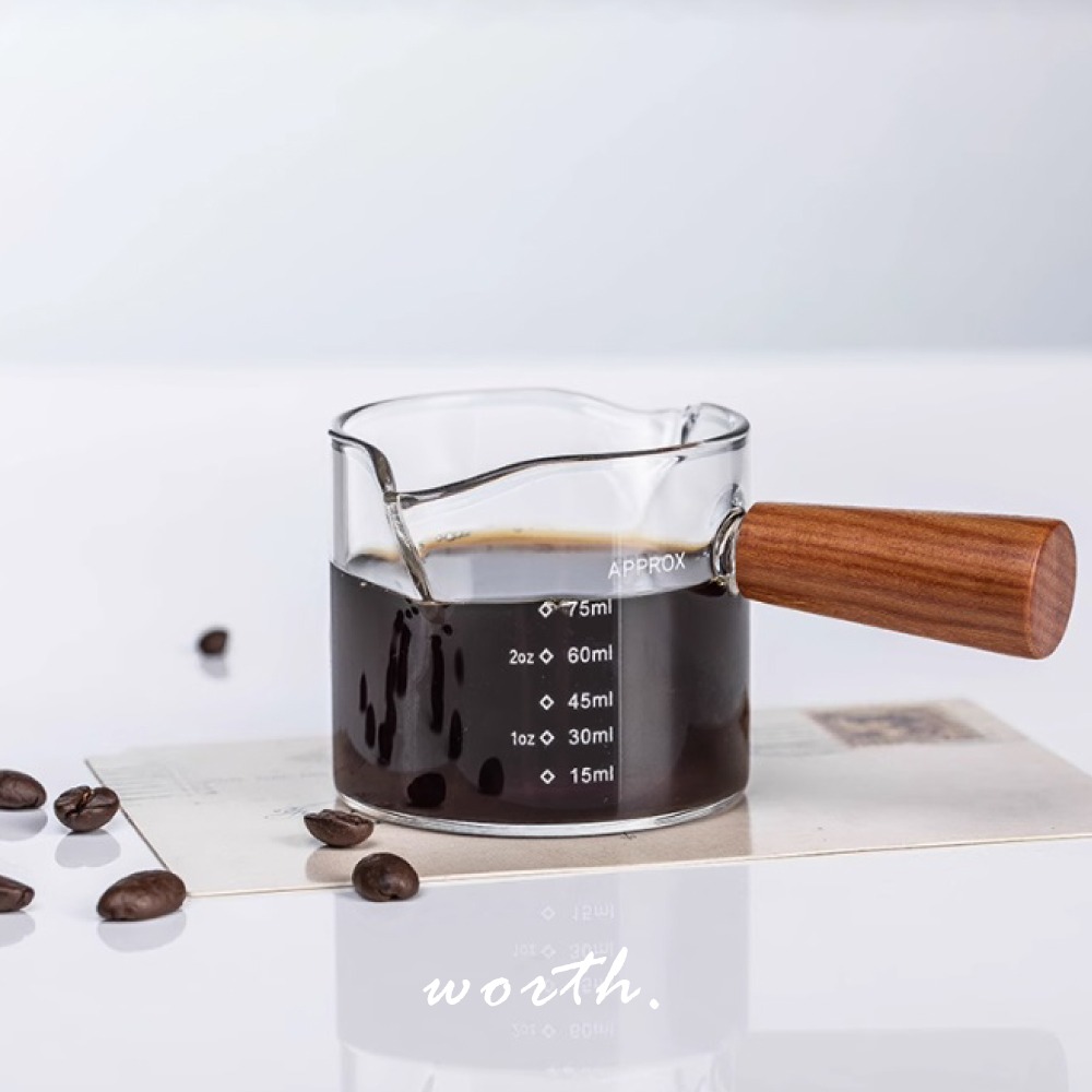 【渥思】玻璃木柄刻度小奶盅 咖啡萃取量杯-細節圖5