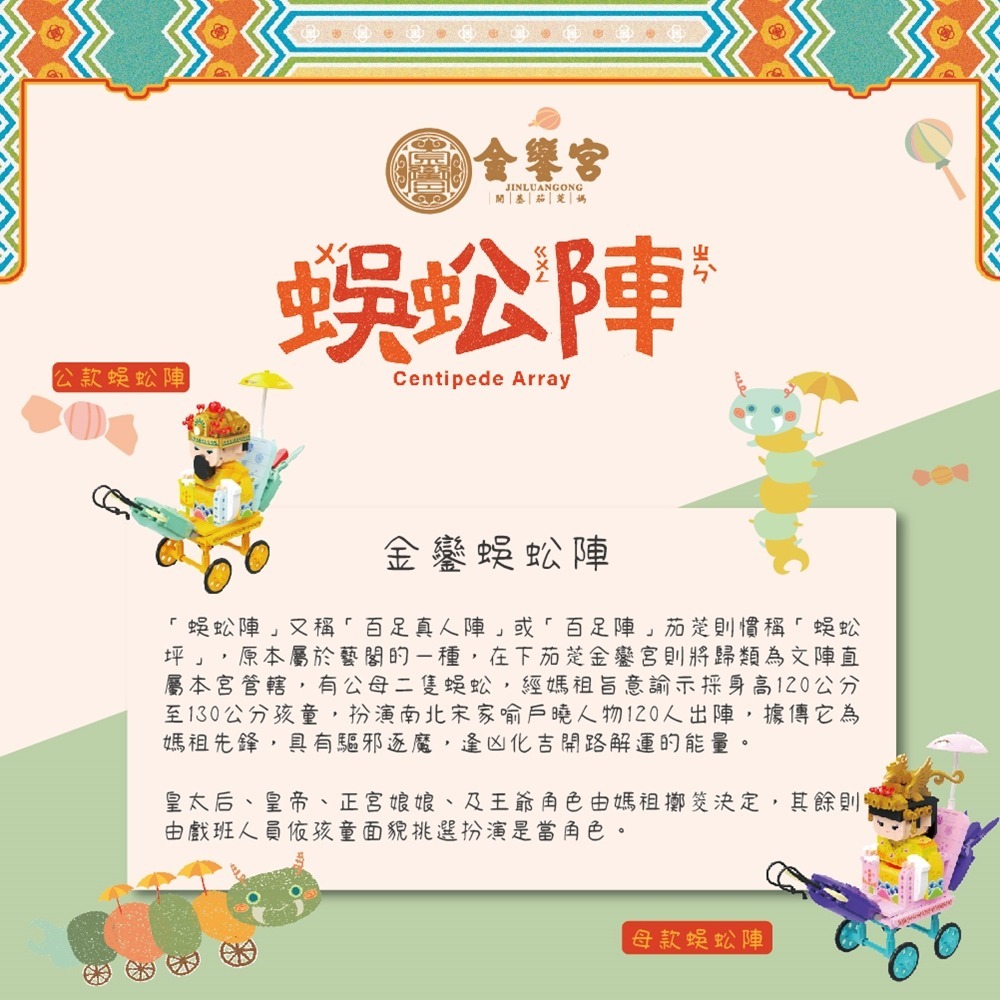 ✔廟方授權 ✔台灣文創 積木 蜈蚣陣  truewaytoy 楚崴文創 下茄萣金鑾宮 蜈蚣陣積木組-公/母-2款-細節圖4