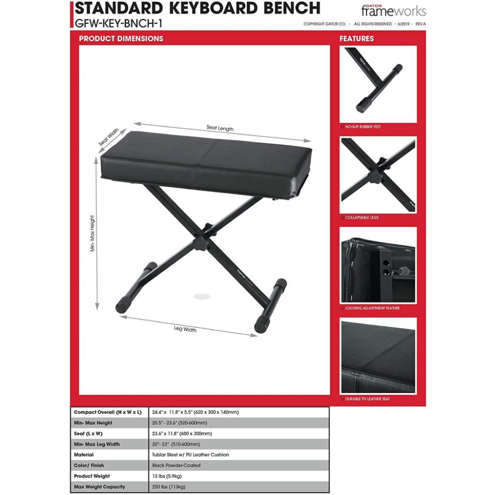 【恩心樂器】Gator Frameworks GFW-KEY-BNCH-1 X型電子琴椅 X型 電子琴椅 鍵盤椅 琴椅-細節圖4