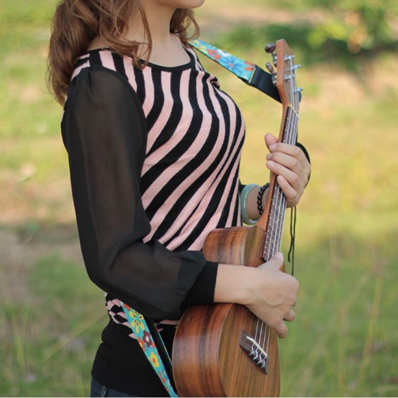 【送綁繩、背帶釘】夏威夷熱帶風情花朵 背帶 吉他背帶 烏克麗麗背帶 貝斯背帶 木吉他/電吉他/烏克麗麗 皆可用 藍色-細節圖7