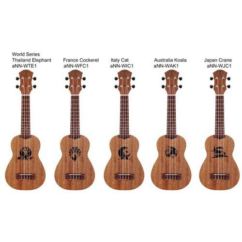【恩心樂器】aNueNue 彩虹人 世界系列 澳洲無尾熊 法國公雞 義大利貓 日本鶴 泰國象 21吋 烏克麗麗 桃花心木-細節圖3