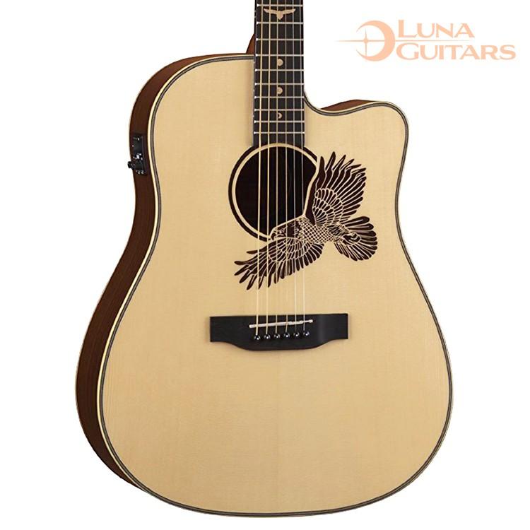 美國 LUNA AME 100 老鷹響孔 41吋 雲杉單板/玫瑰木側背 民謠吉他 D桶 缺角 電木吉他 含拾音器-細節圖3