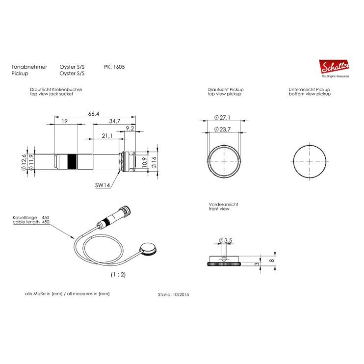 【公司貨免運】 德國 Schaller Oyster 721 吸附式拾音器 吉他/烏克麗/二胡/皆可用 16050101-細節圖3