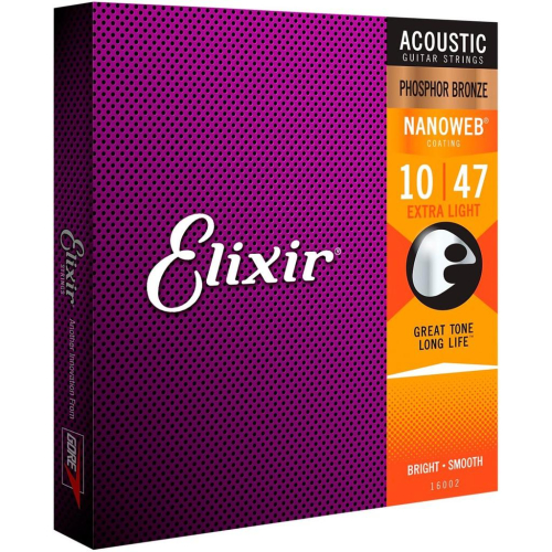 【3件95折】ELIXIR 16002 (10-47) NANOWEB 民謠吉他弦 覆膜吉他弦 木吉他弦 薄膜 磷青銅