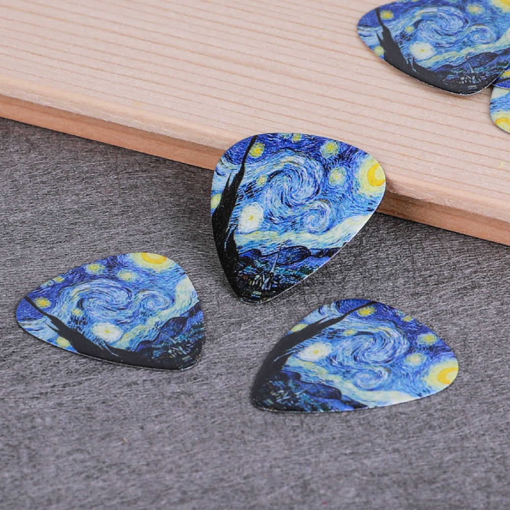 【恩心樂器】吉他彈片 pick 撥片匹克 烏克麗麗彈片 貝斯 古典吉他 梵谷 星夜 星空 印象派 名畫 梵高 星月夜-細節圖2
