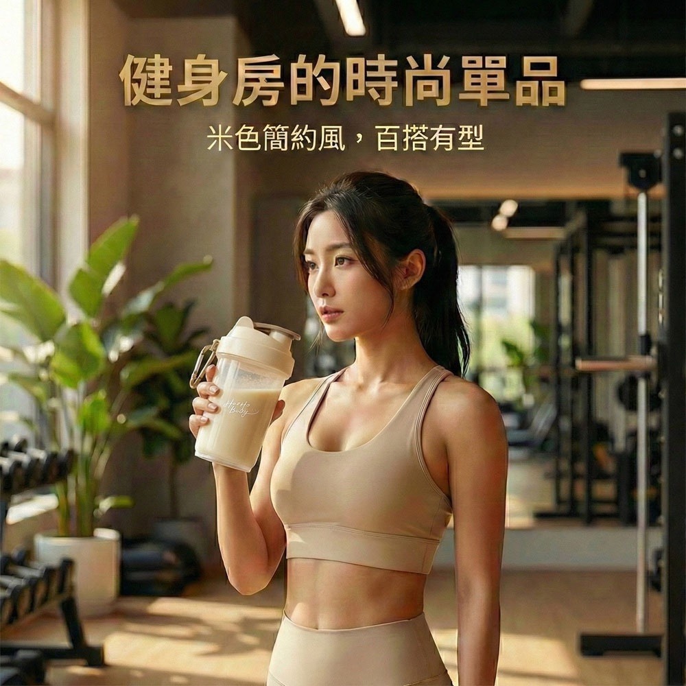【Hozho Body 好滋好】輕巧雙層搖搖杯 400ml - 奶油白 (乳清蛋白粉粉杯/不鏽鋼攪拌球)-細節圖6