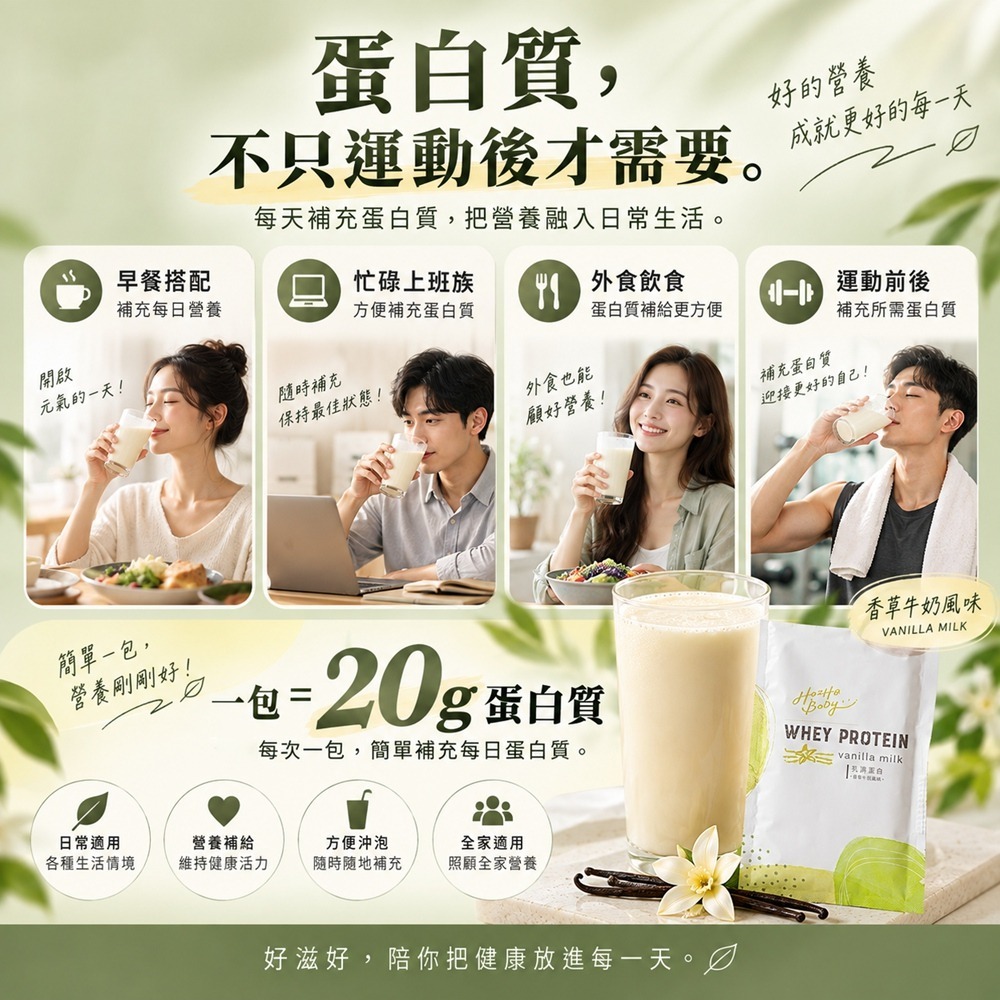 【Hozho Body 好滋好】香草牛奶乳清蛋白(30g/30包)益生菌酵素/20g蛋白質/無咖啡因/SGS檢驗-細節圖3