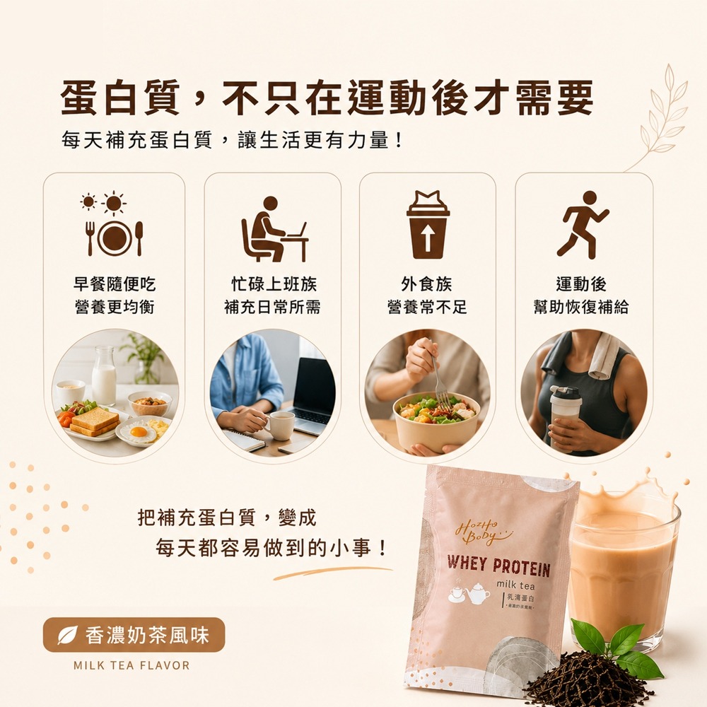 【Hozho Body 好滋好】香濃奶茶乳清蛋白(30g/30包)斯里蘭卡紅茶/益生菌酵素/低卡/如手搖飲般好喝-細節圖3