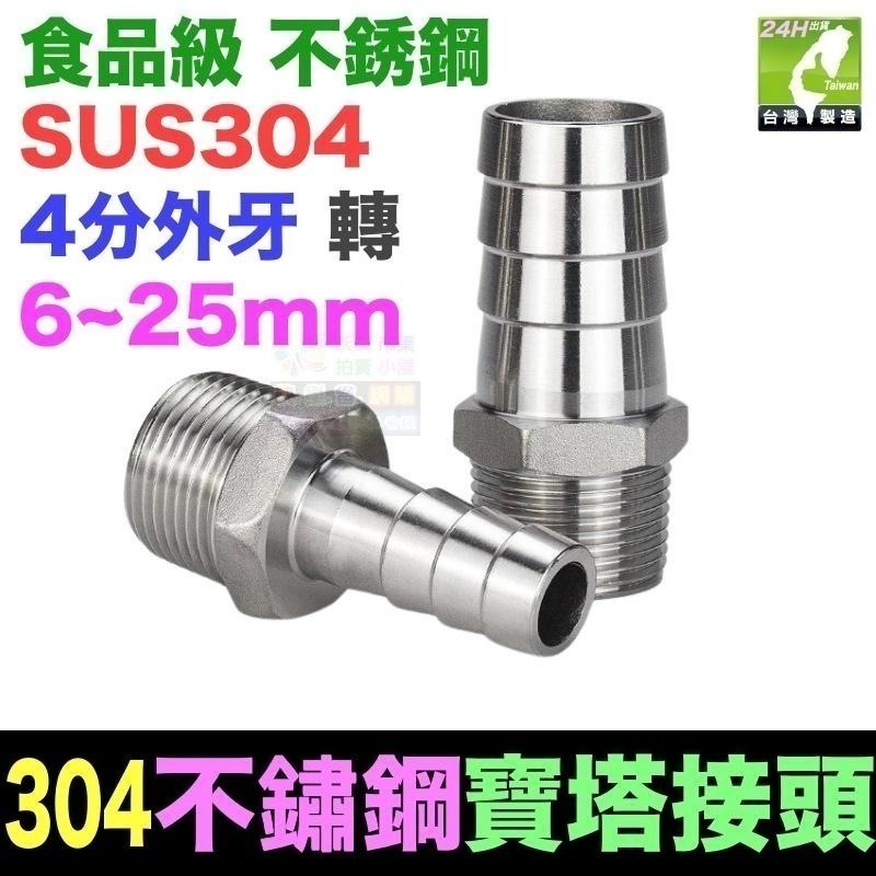 🐬㊣【水博士】304不鏽鋼 全銅 內外牙 寶塔接頭 6~25mm 4分螺紋 直插軟管接頭 軟硬管對接-細節圖8
