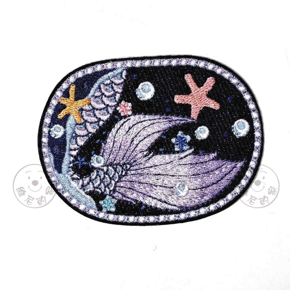 維尼的家 燙布貼 刺繡 自黏 熨燙 布貼 海洋生物 動物 貝殼 海星 海草 人魚 鯨魚 水母 原廠正版 徽章 貼布-細節圖8