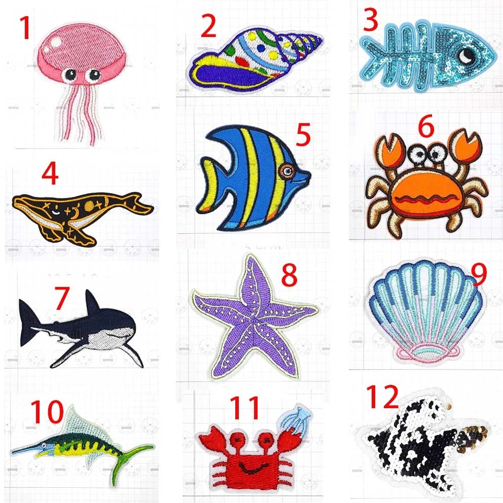 維尼的家 燙布貼 亮片 刺繡布貼 熨燙 手縫 海洋生物 動物 水母 海螺 鯊魚 藍鯨 熱帶魚 螃蟹 海星 扇貝 貝殼-細節圖4